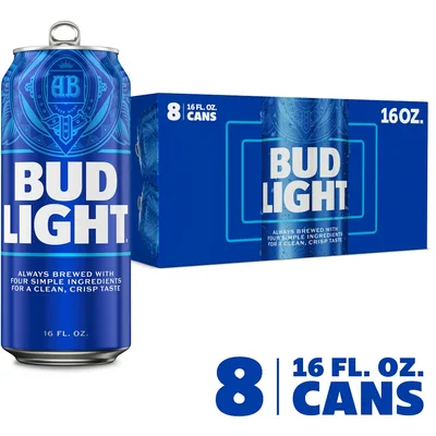 Bud Light Beer, 8 Pack 16 Fl. Oz. Cans