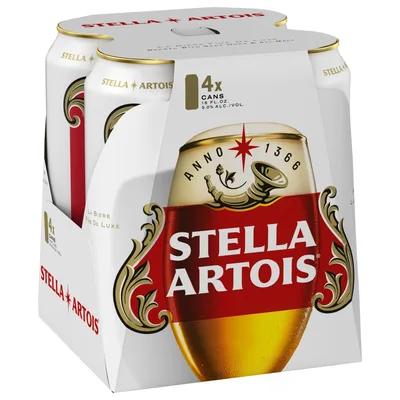 Stella Artois Premium Lager Beer 4 - 16 Fl Oz Cans