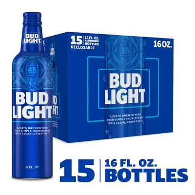 Bud Light American Lager Beer 15 Pack, 16 Fl Oz Aluminum Bottles