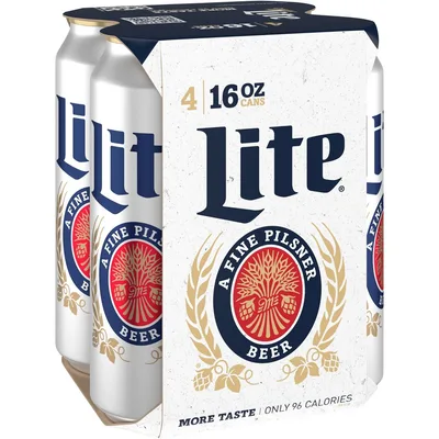Miller Lite Beer 4 Pack - 16 Oz Cans