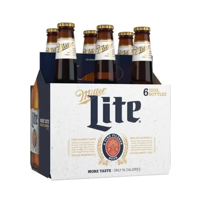 Miller Lite Lager Beer, 6 Pack, 12 Fl. Oz. Glass Bottles, 4.2% ABV