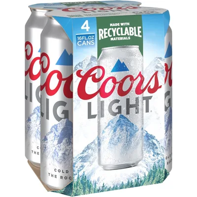 Coors Light Lager Beer, 4 Pack, 16 Fl. Oz. Cans, 4.2% ABV