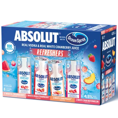Absolut Ocean Spray Refreshers 100 Calorie 8 Pack 355mL Cans