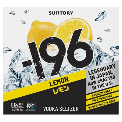 Suntory 196 Lemon Vodka Seltzer 355ml 4 Pack Can