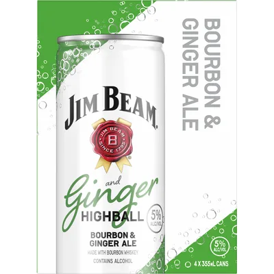 Jim Beam Highball Bourbon & Ginger Ale 4Pk – 355Ml Cans