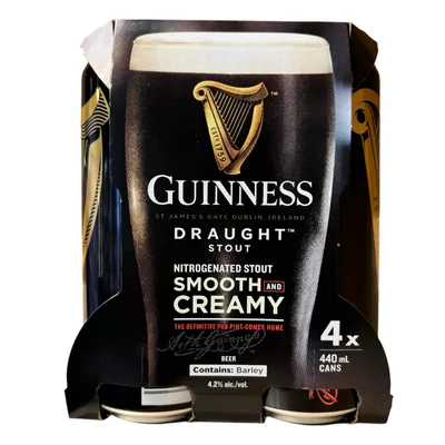 Guinness Draught Stout Beer 4CT 14.9oz Cans *ID Required