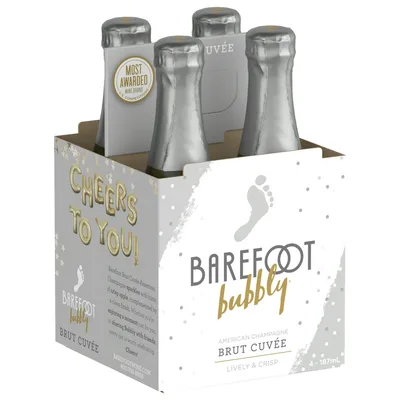 Barefoot Bubbly Brut Cuvee Champagne Sparkling Wine - 4pk/187ml Bottles