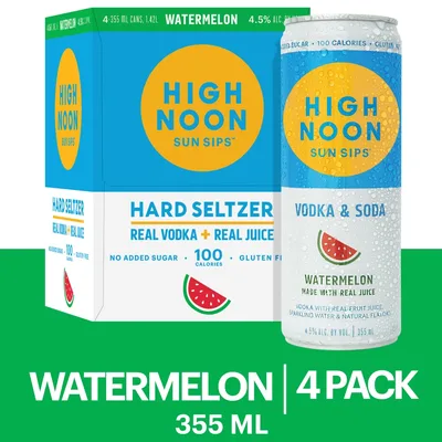 High Noon Sun Sips Vodka Hard Seltzer Watermelon 4pk Cans