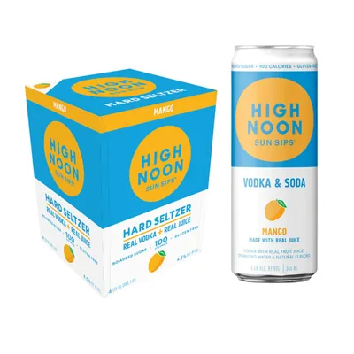 High Noon Mango Vodka Hard Seltzer, 4 Pack, 355ml Cans