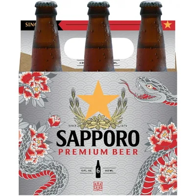 Sapporo Premium Beer 6 Pk Bottles