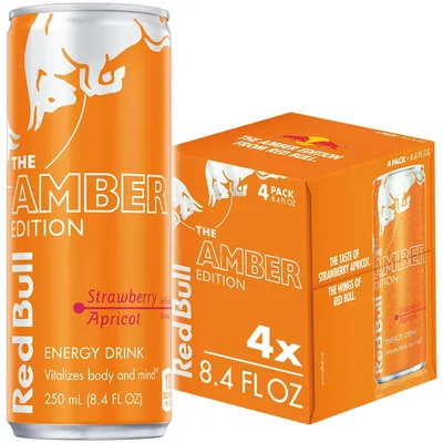 Red Bull Amber Edition Strawberry Apricot Energy Drink, 8.4 Fl Oz, 4 Cans