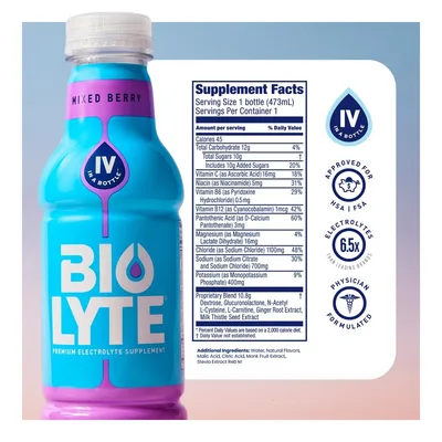 Biolyte Electrolyte Rehydration Berry Drink 16 Oz Bottle